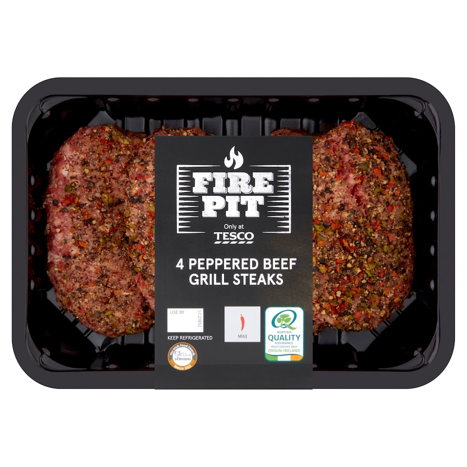 Tesco Fire Pit 4 Peppered Beef Grill Steaks 454G