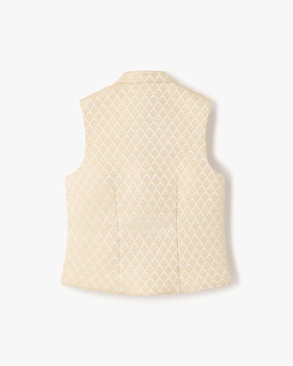 image 1 of F&F Boys Patterned Diwali Waistcoat in Cream