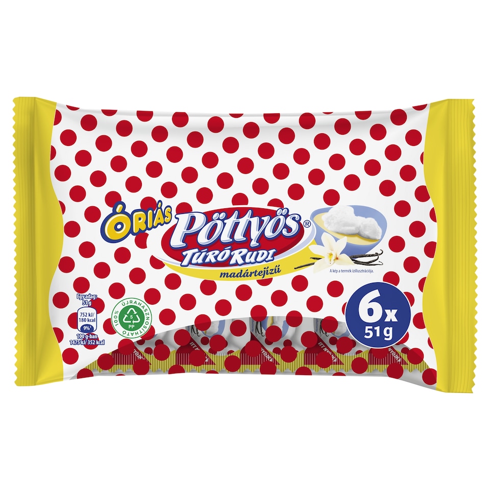 Pöttyös Óriás Túró Rudi madártejízű túródesszert 6 x 51 g (306 g)