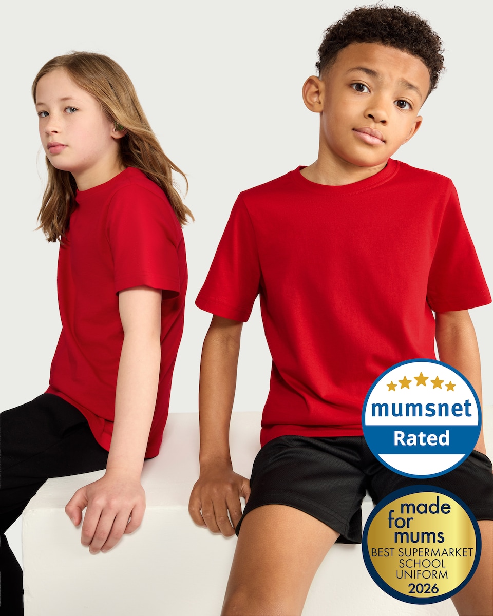 image 1 of F&F School Unisex 2-Pack Pure Cotton T-Shirts in Red