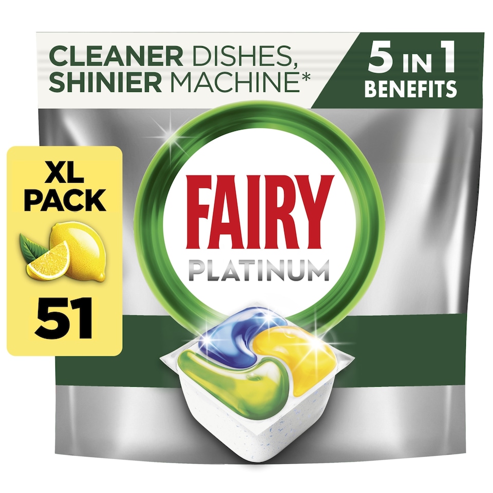 image 1 of Fairy Platinum All in One Dishwasher Tablets - Lemon 51 Pack 760g