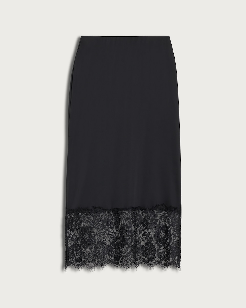 image 1 of F&F Satin Lace Trim Co-ord Midi Skirt in Black