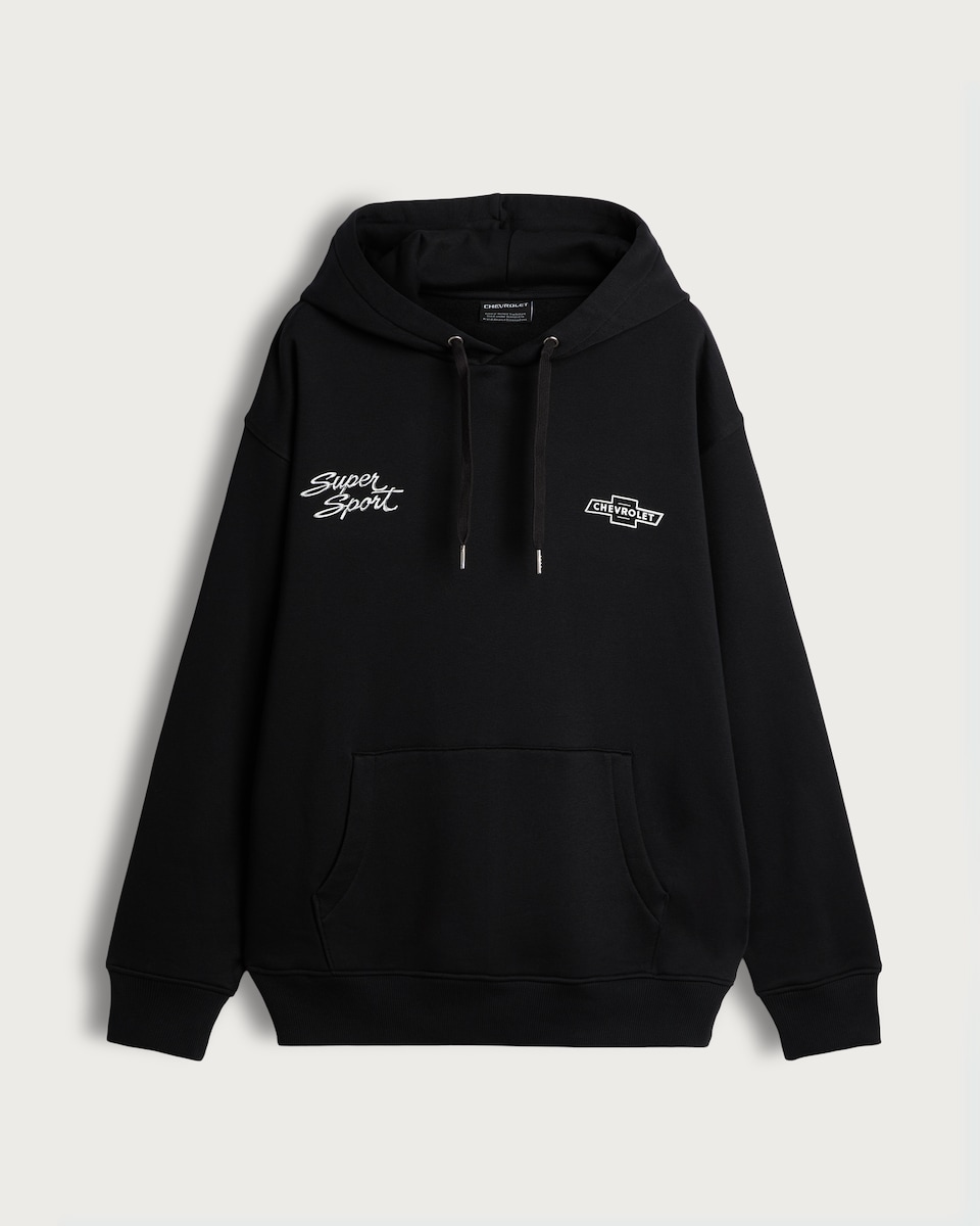 image 1 of Chevrolet Oversized Slogan Hoodie in Black