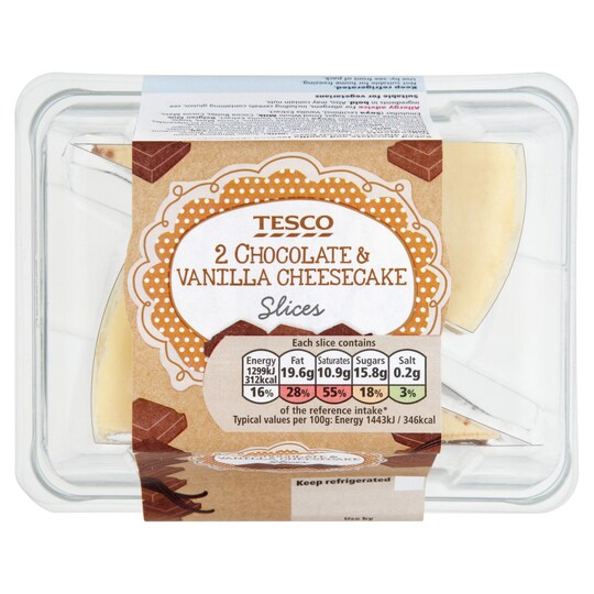 Tesco 2 Pack Chocolate & Vanilla Cheesecake Slices 180G Tesco Groceries