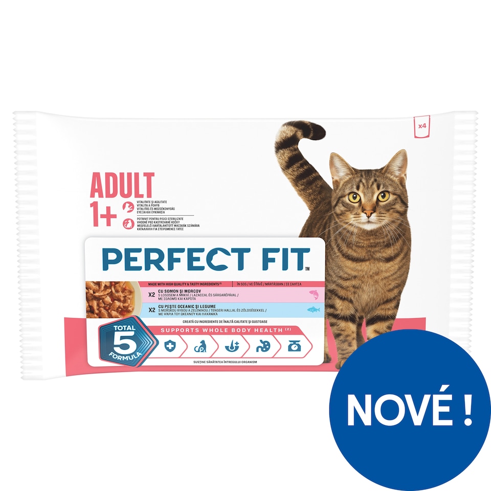 Perfect Fit Adult 1+ kompletní mokré krmivo pro dospělé kočky ve šťávě 4 x 85g (340g)