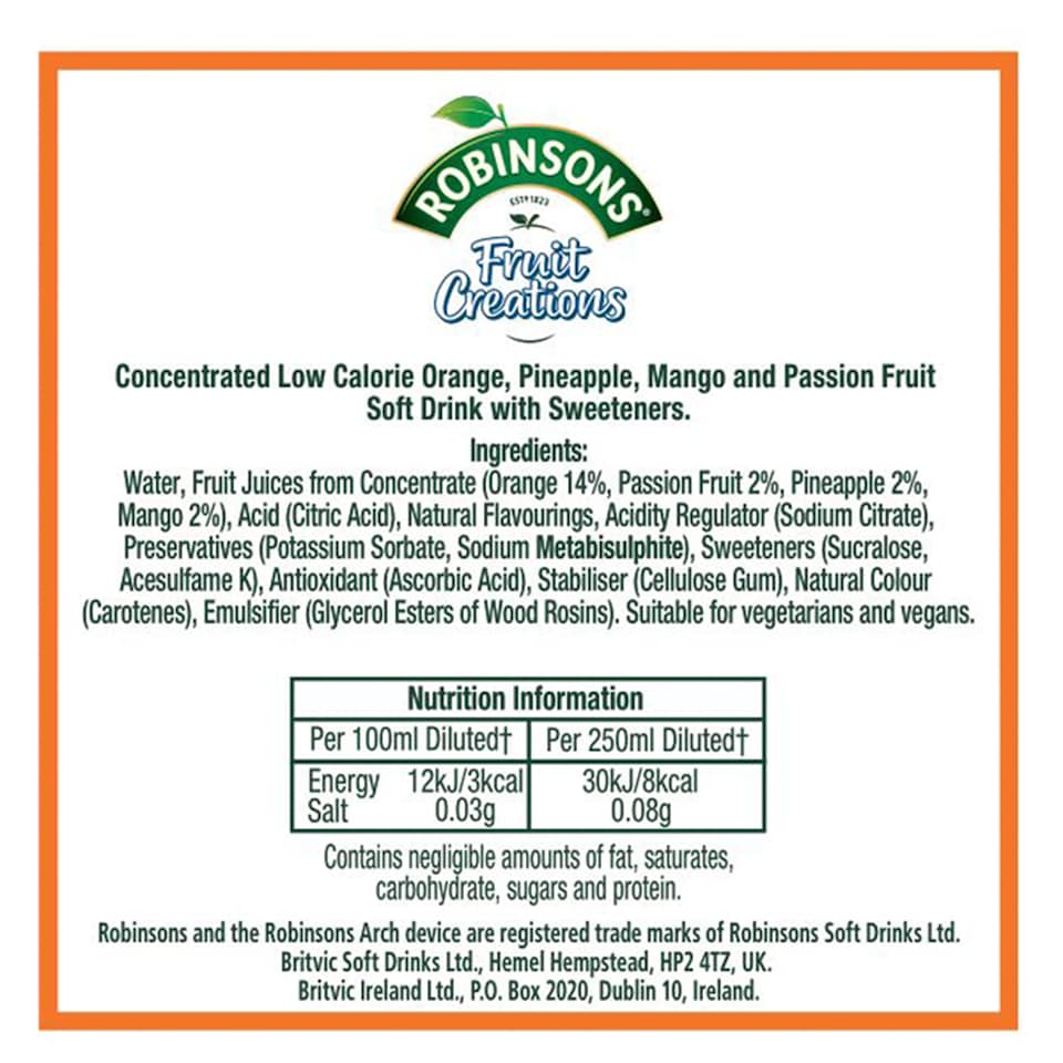 image 1 of Robinsons Creations Pineapple, Mango & Passion Fruit Squash 1L
