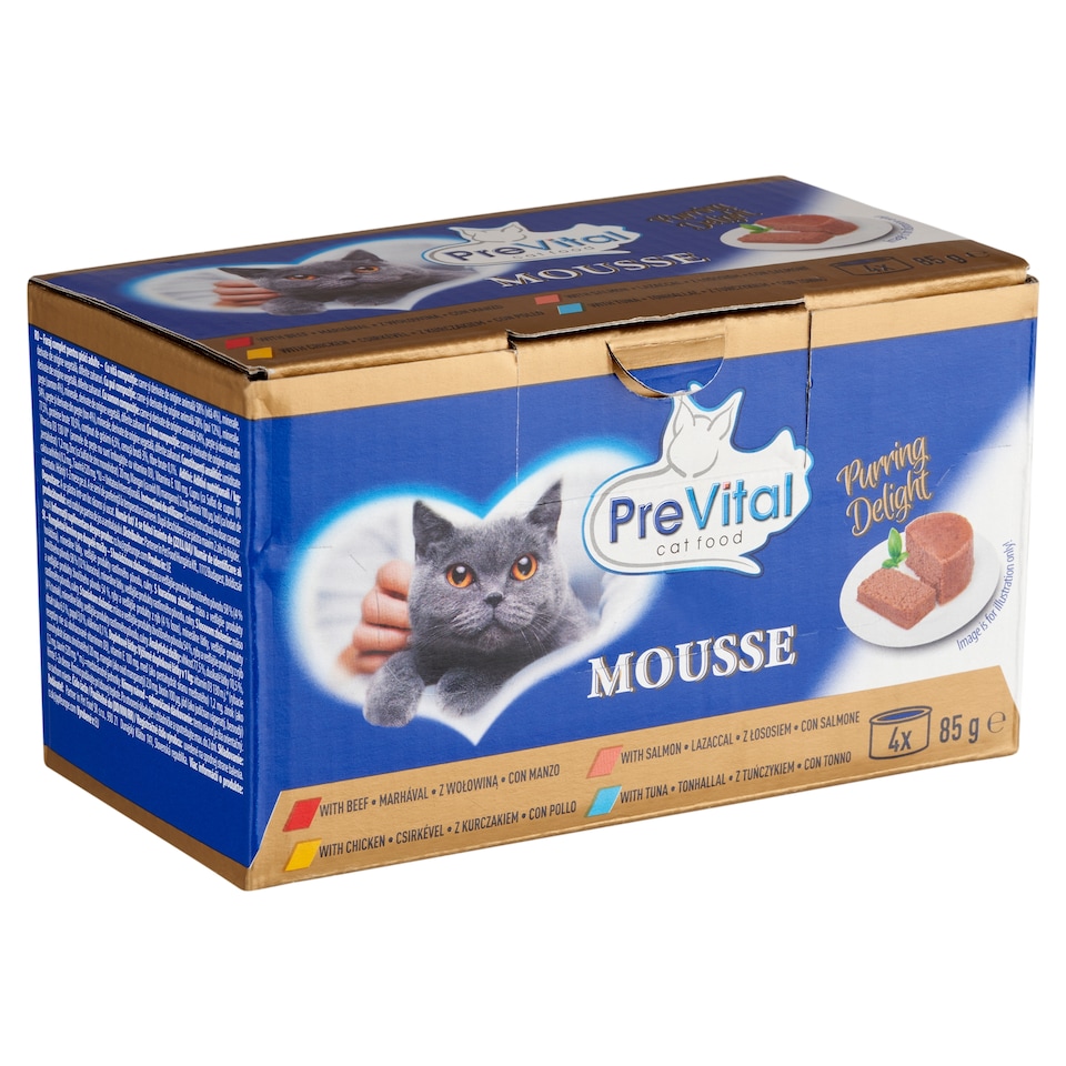 PreVital Mousse nedves macskaeledel, macskatáp felnőtt macskáknak pástétom konzerv 4 x 85 g  1. kép