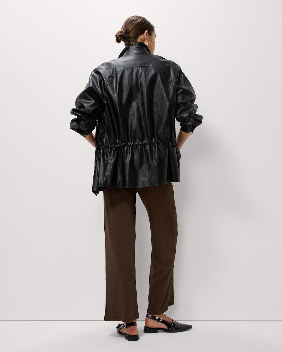 image 1 of F&F Cotton Blend Ribbed Wide Leg Trousers in Brown