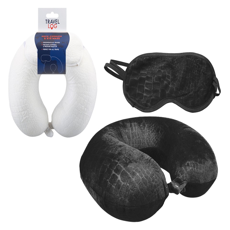 Travel Log Neck Cushion & Eye Mask Assorted. 