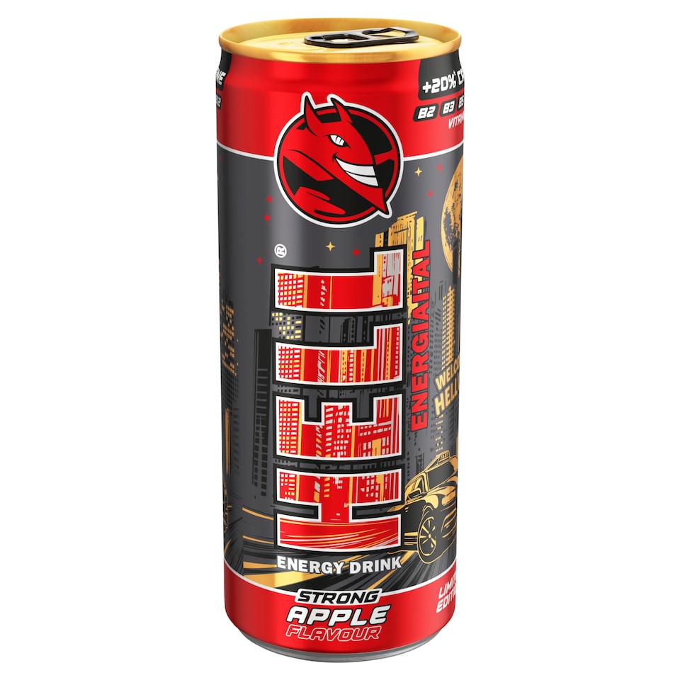 HELL Strong alma és tuttifruttiízű koffeintartalmú szénsavas energiaital 250 ml  1. kép