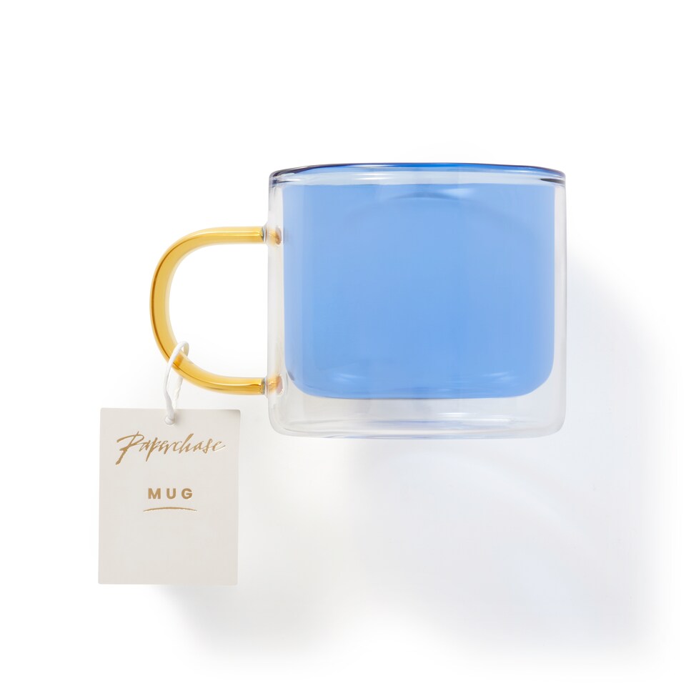 Paperchase Double Walled Glass Mug - Blue