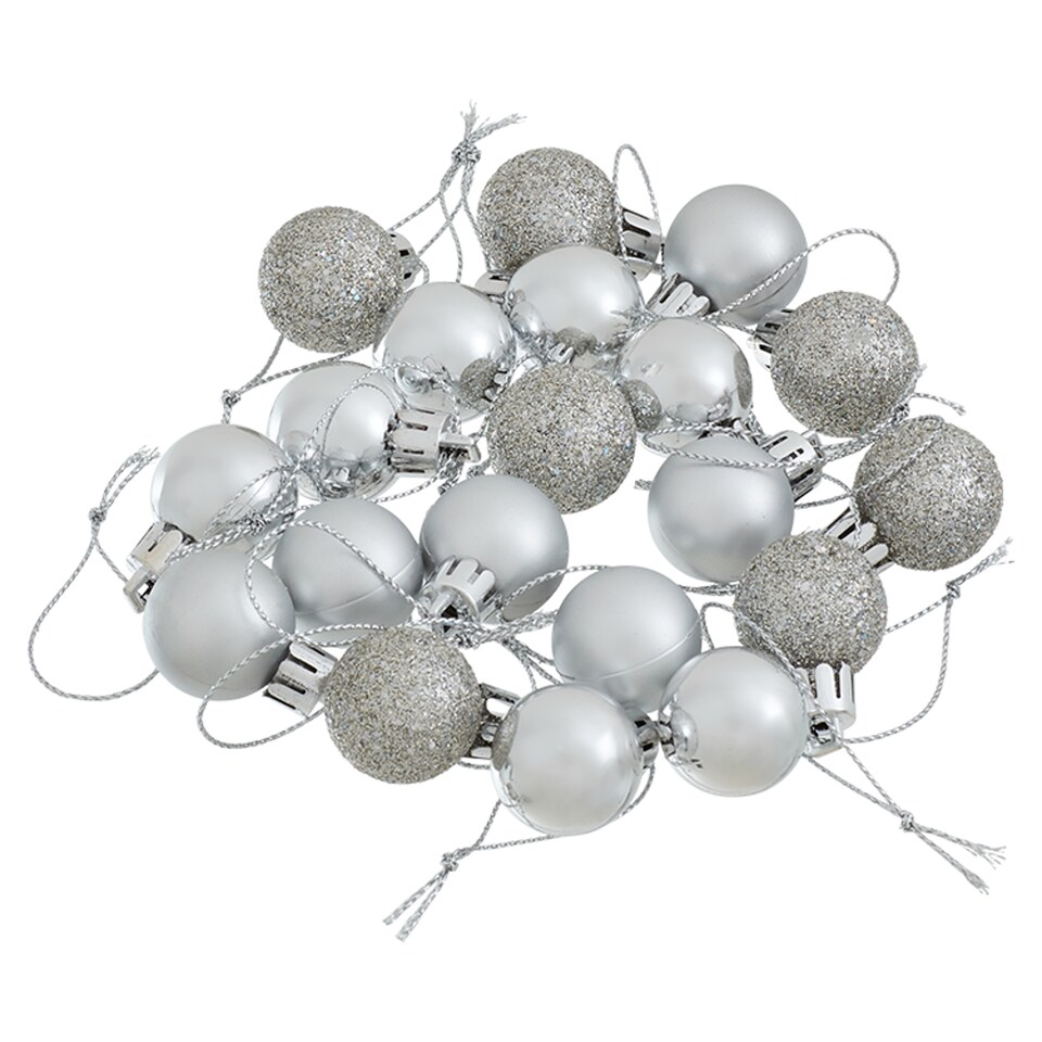 Tesco 20 Pack Silver Mini Baubles