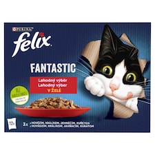 Felix Fantastic Pouches for Cats Chicken, Beef, Rabbit, Lamb in Jelly 12 × 85 g