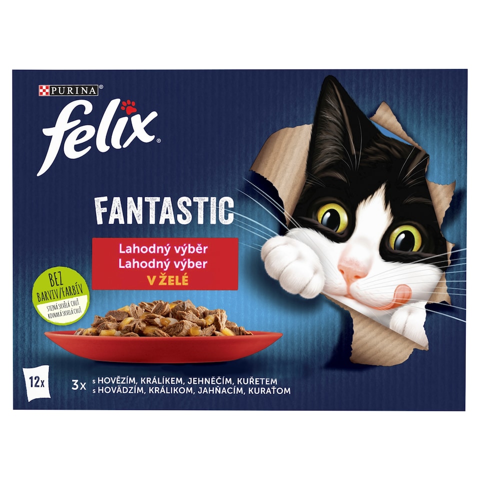 obrázok 1 z Felix Fantastic kapsičky pre mačky kura, hovädzie, králik, jahňacie v želé 12 × 85 g