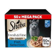 SHEBA Fresh & Fine Cat Pouches Fish collection in Gravy 50x50g