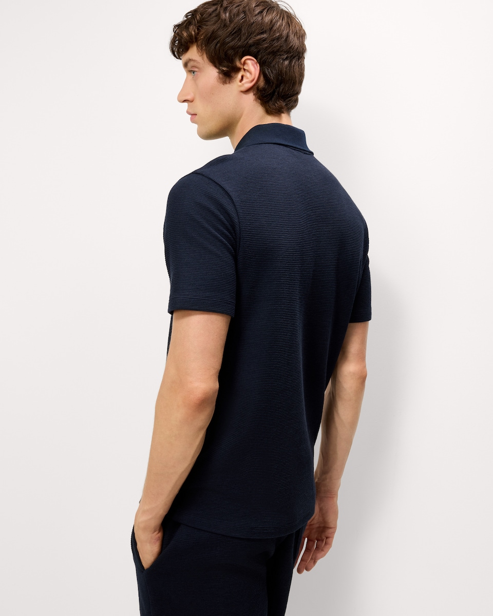 image 1 of F&F Cotton Rich Textured Polo Shirt in Navy