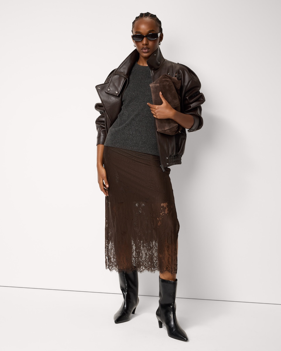 image 1 of F&F Lace Midi Skirt in Brown
