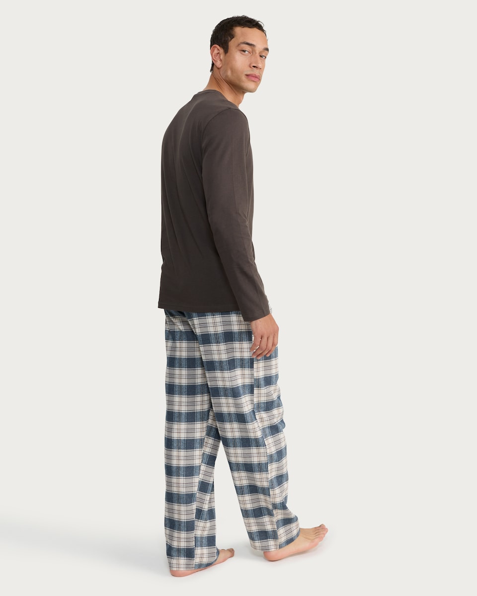 image 1 of F&F Pure Cotton Waffle Textured Long Sleeved Top and Bottoms Pyjamas in Brown