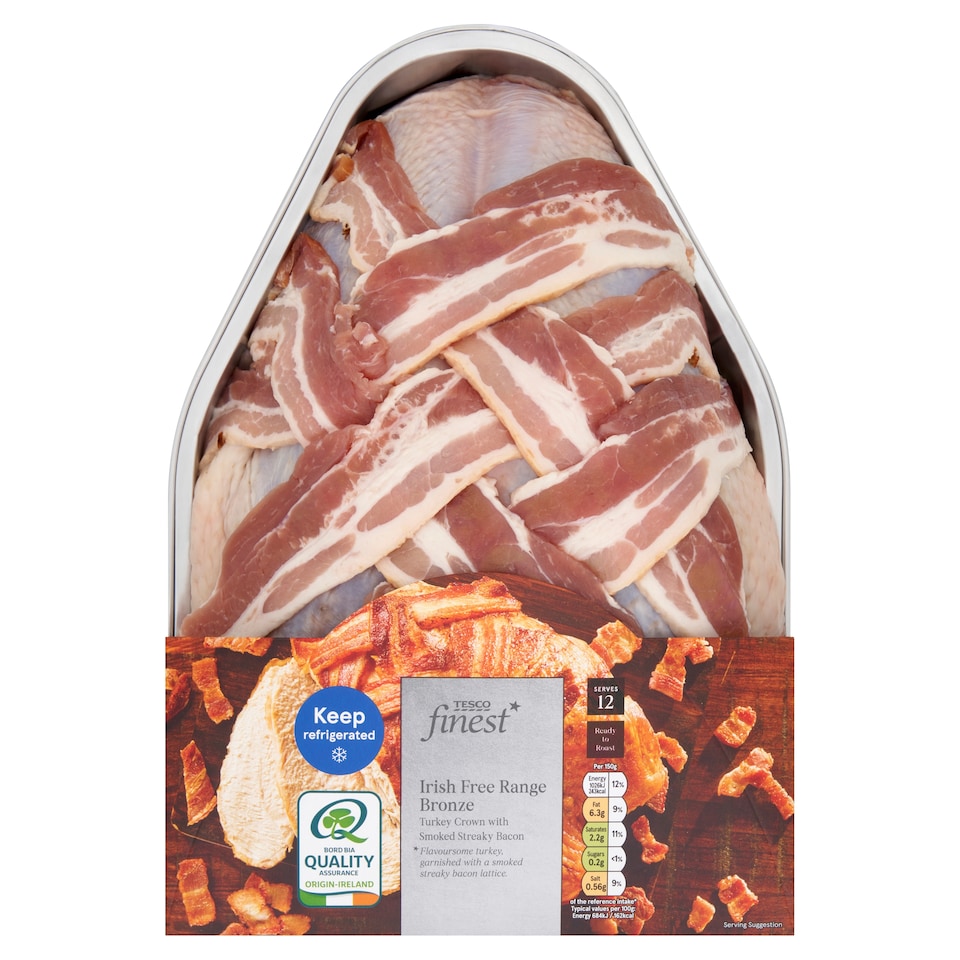 Tesco Finest Irish Free Range Bronze Turkey Crown with Smoked Streaky Bacon 3KG