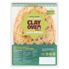 Clay Oven Bakery Hand Stretched Garlic & Coriander Naan Bread 2 Pack 360g