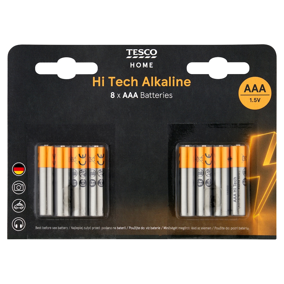 Tesco Home Hi Tech AAA LR03 1,5 V nagy teljesítményű alkáli elem 8 db