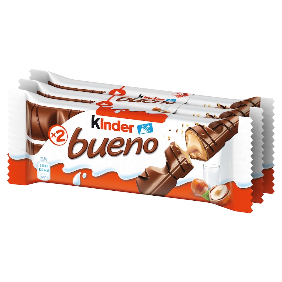 Kinder Bueno Oplatka s polevou z mléčné čokolády a s mléčnou a lískoořechovou náplní 3 x 43g