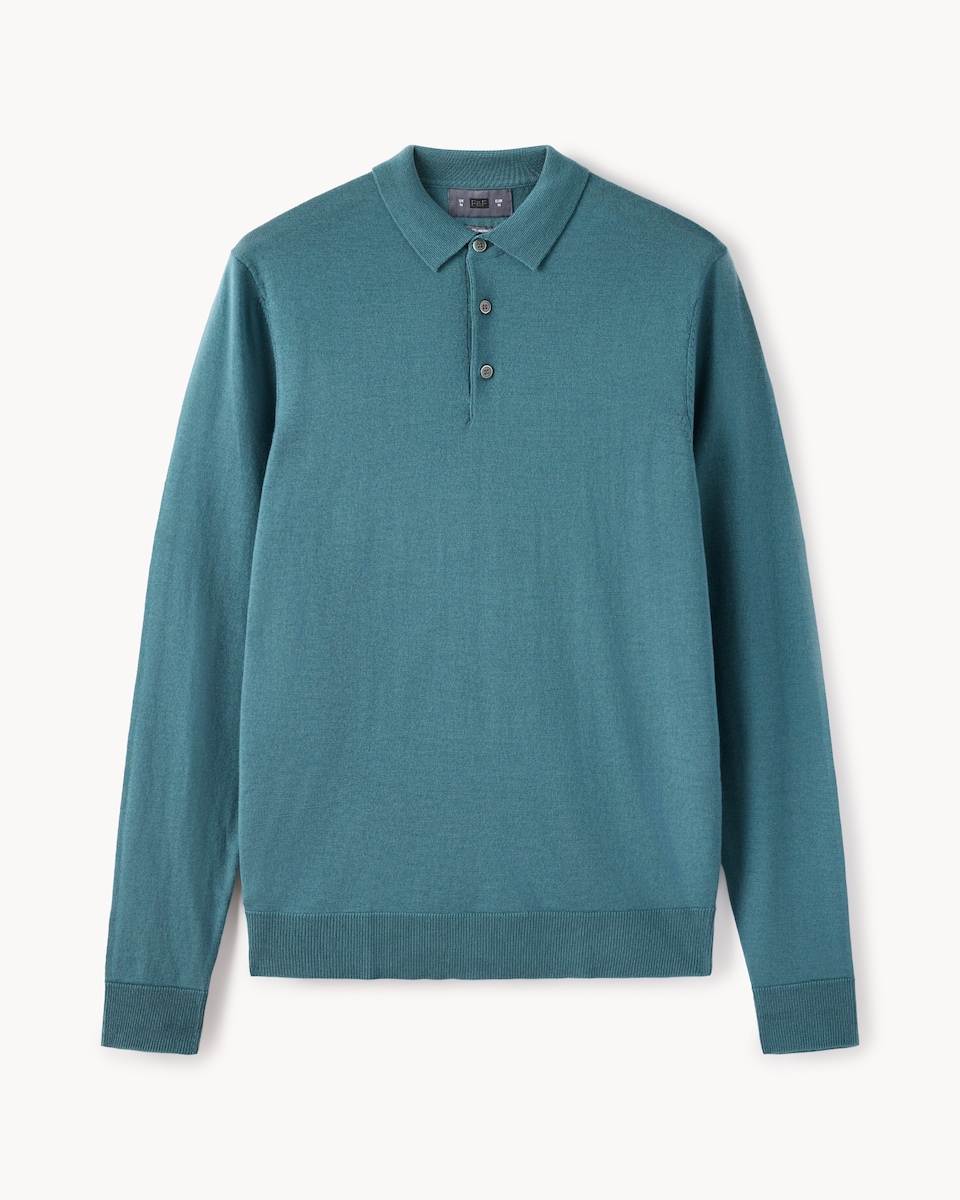 image 1 of F&F Merino Wool Polo Jumper in Teal