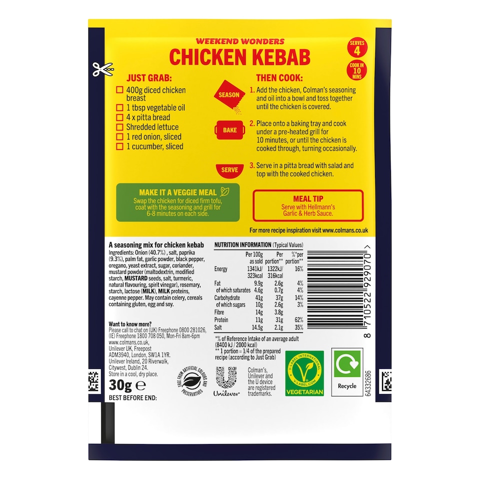 image 1 of Colman's Weekend Wonders Chicken Kebab Recipe Mix 30G