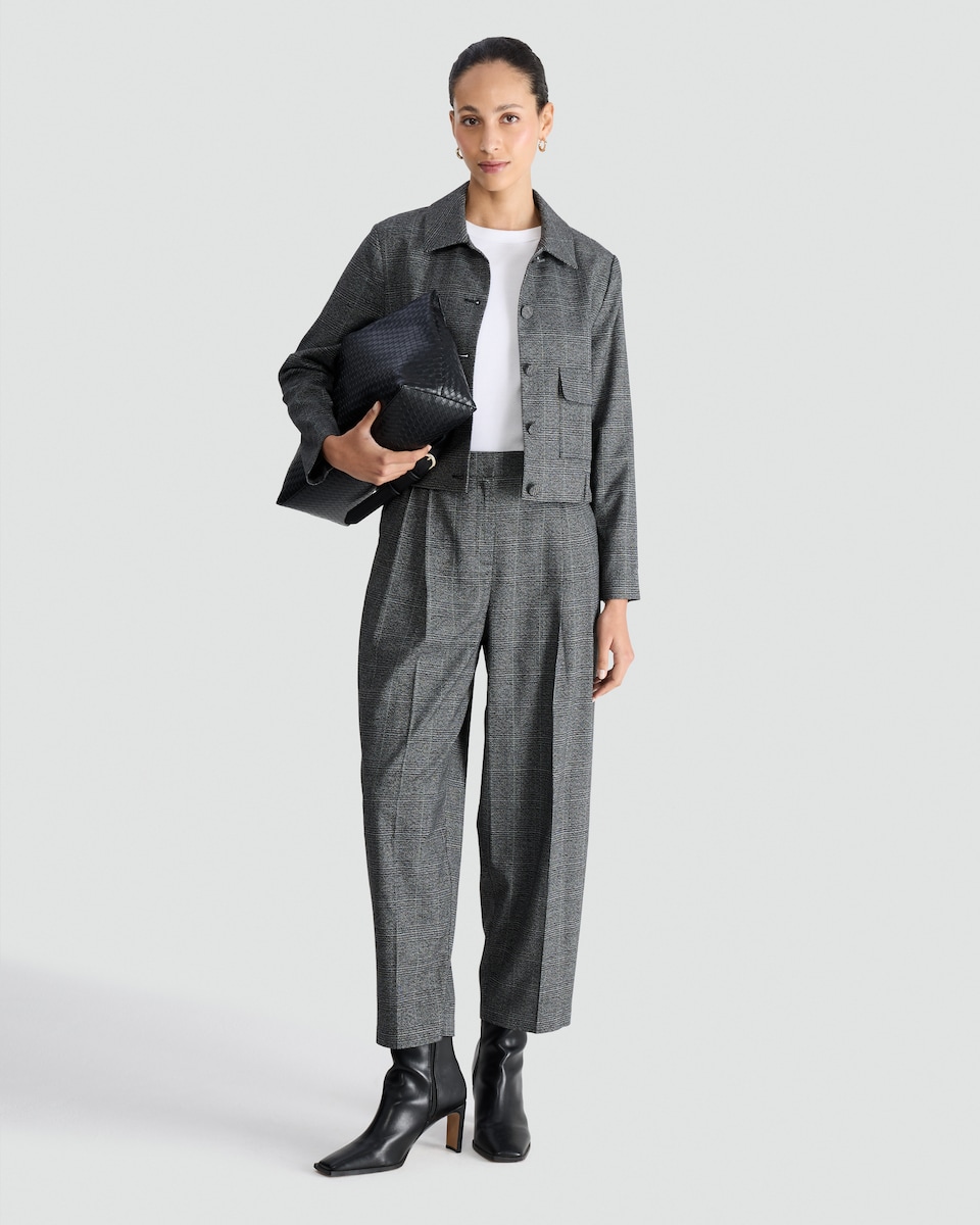 image 1 of F&F Check Pleated Barrel Leg Trousers in Black