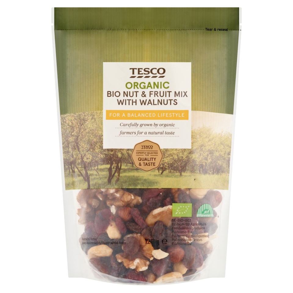 Tesco Organic Bio Nut & Fruit Mix With Walnuts 125 g