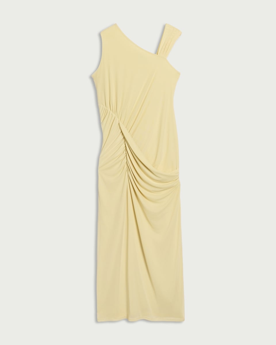 image 1 of F&F Asymmetric Draped Midi Dress in Yellow