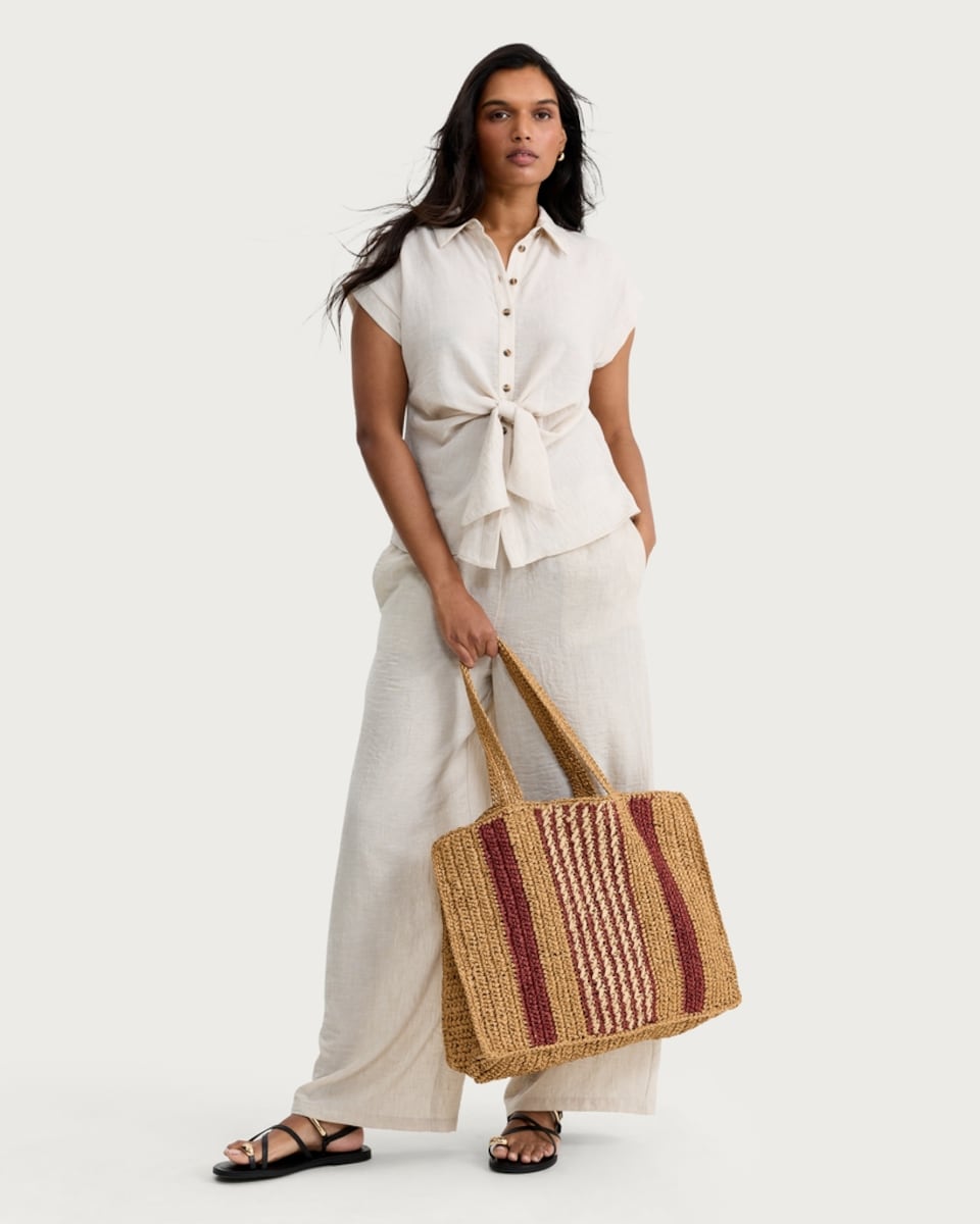 image 1 of F&F Knot Front Button Up Co-ord Blouse in Neutral