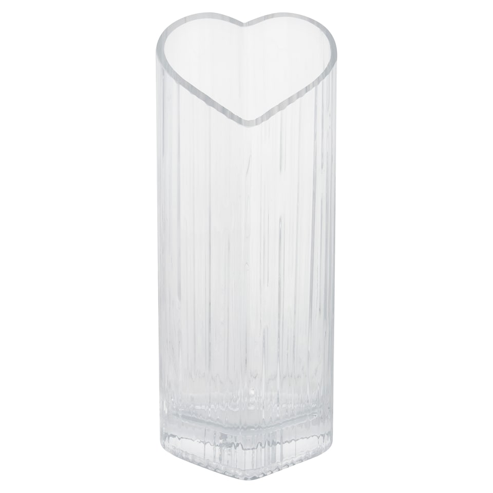 F&F Home Valentines Heart Shaped Ribbed Glass Vase