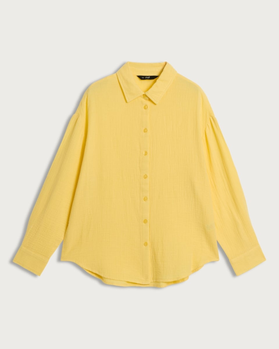 image 1 of F&F Pure Cotton Double Cloth Long Sleeved Shirt in Yellow