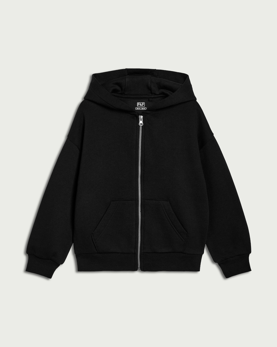 image 1 of F&F Girls Cotton Rich Zip Up Hoodie in Black