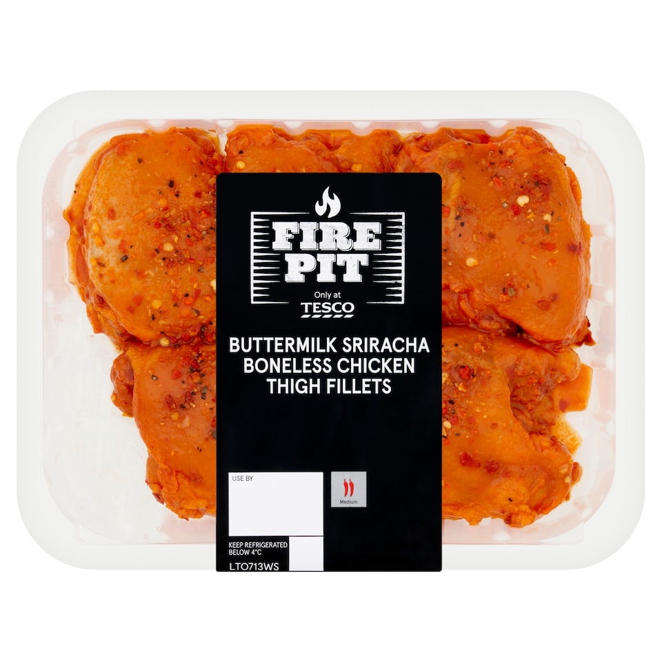 Tesco Fire Pit Buttermilk Sriracha Boneless Chicken Thigh Fillets 520g
