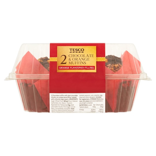 Tesco Chocolate & Orange Filled Muffins 2 Pack Tesco Groceries
