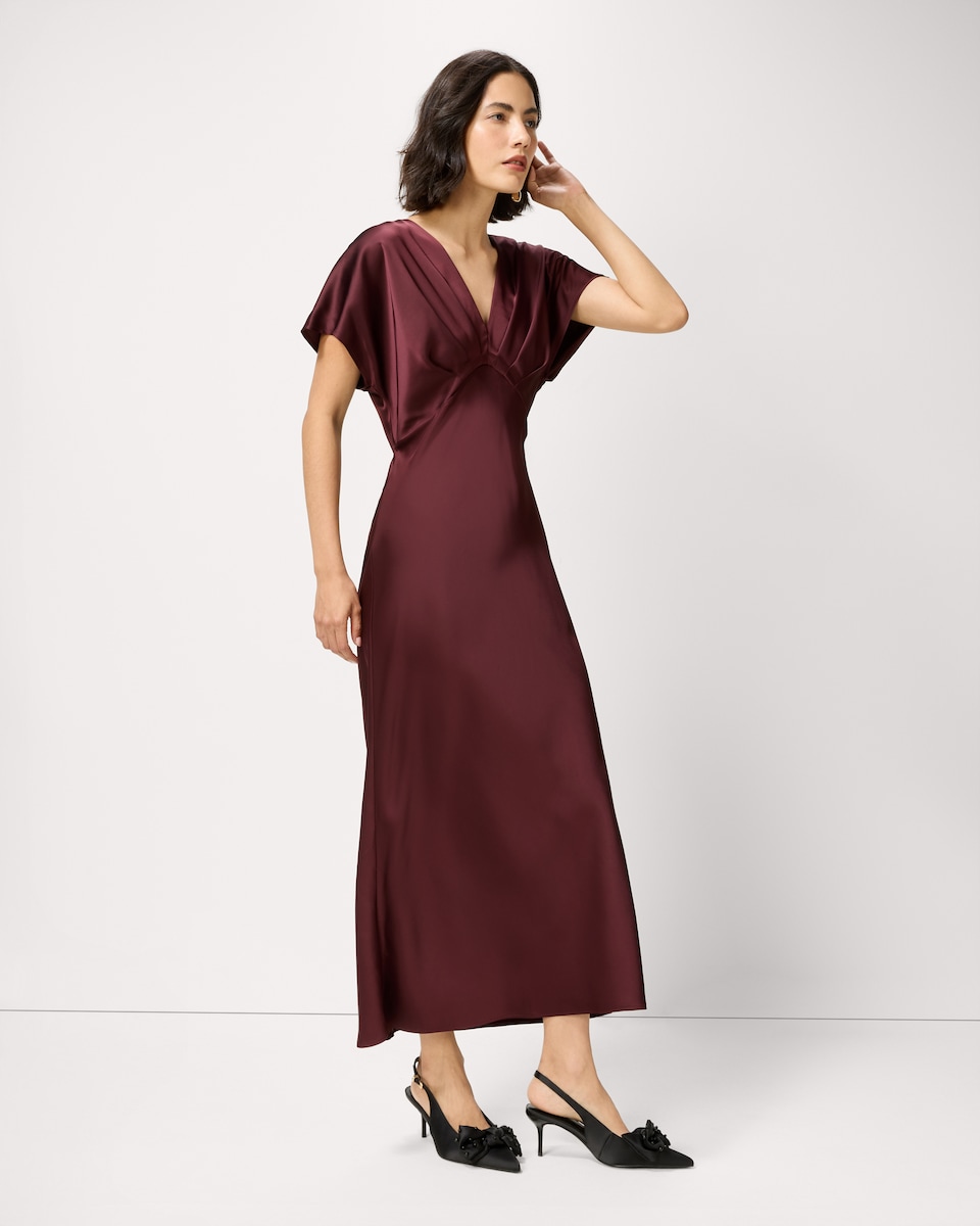 image 1 of F&F Satin V Neck Midi Dress in Red