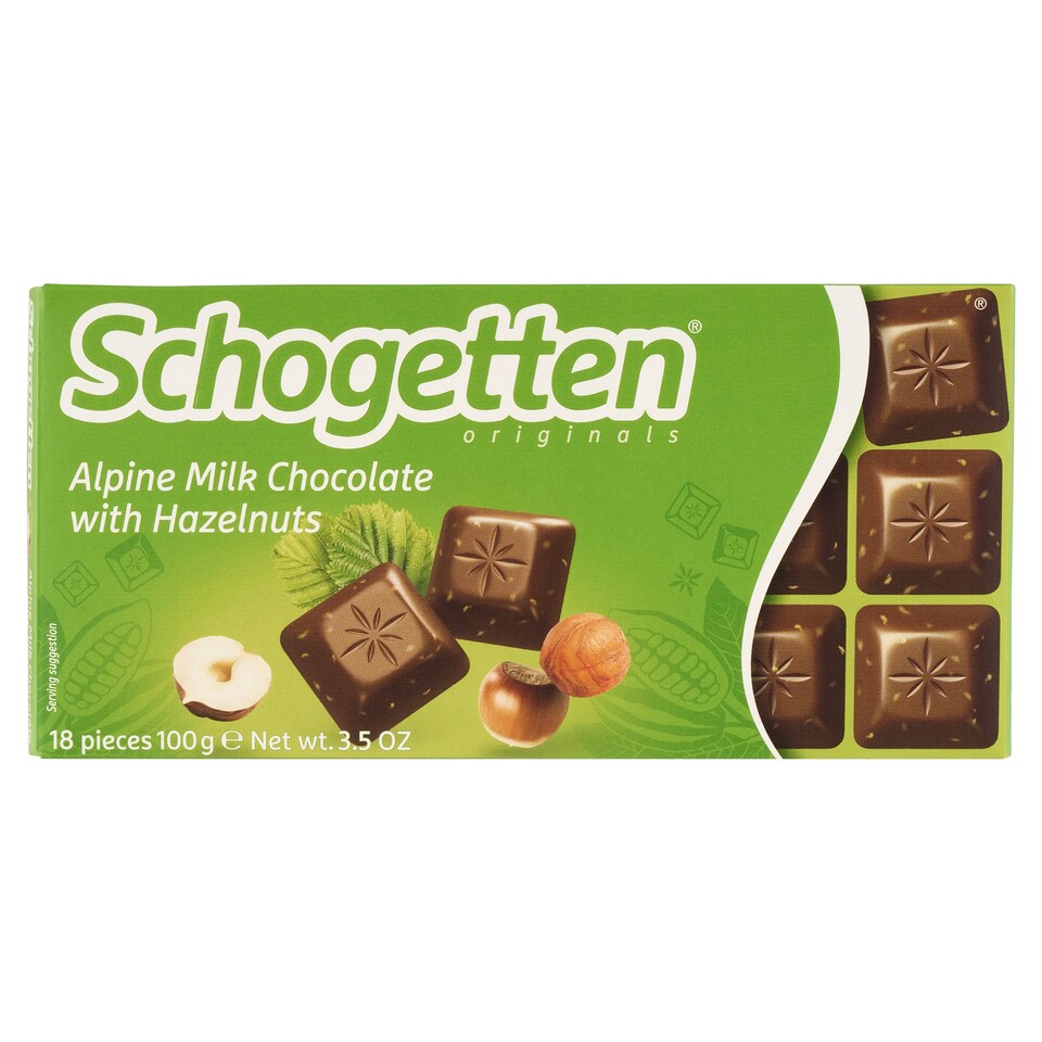 Obrázek 1 pro produkt Schogetten Mléčná čokoláda z alpského mléka s praženými kousky lískových ořechů 100g