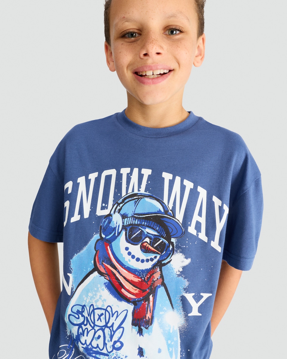 image 1 of F&F Boys Pure Cotton Festive Print T-Shirt in Blue