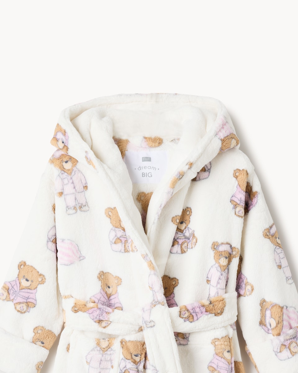 image 1 of F&F Girls Printed Teddy Dressing Gown in Multi