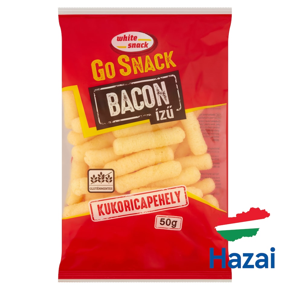 White Snack Go Snack gluténmentes bacon ízű extrudált kukoricapehely 50 g  1. kép