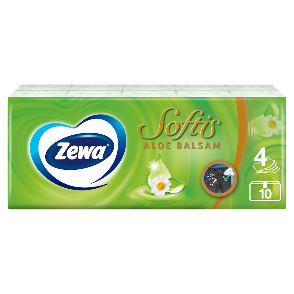 Zewa Softis Aloe Balsam illatosított papír zsebkendő 4 rétegű 10 x 9 db 1. kép