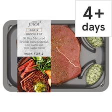 Tesco Finest Dine In 30 Day Matured British Ranch Steaks With Wild Garlic Butter 323G