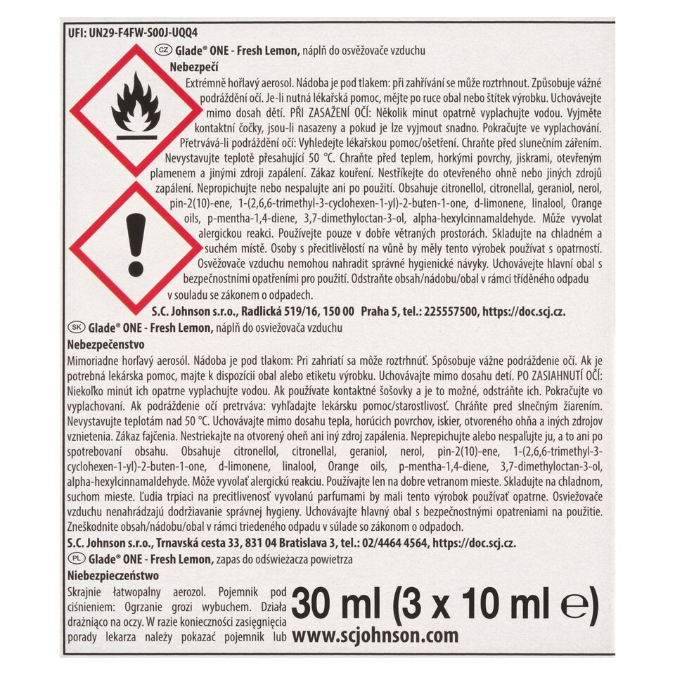 Obrázek 1 pro produkt Glade One Fresh Lemon náplň do osvěžovače vzduchu 3 x 10ml (30ml)