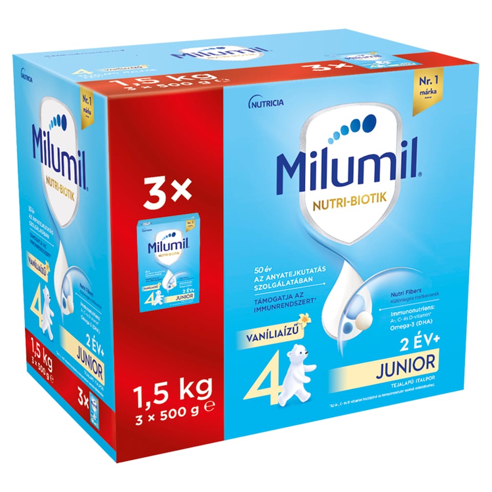 image 1 of Milumil Nutri-Biotik 4 Junior Vanilla-Flavoured Milk-Based Drink Powder 2 Years+ 3 x 500 g (1,5 kg)
