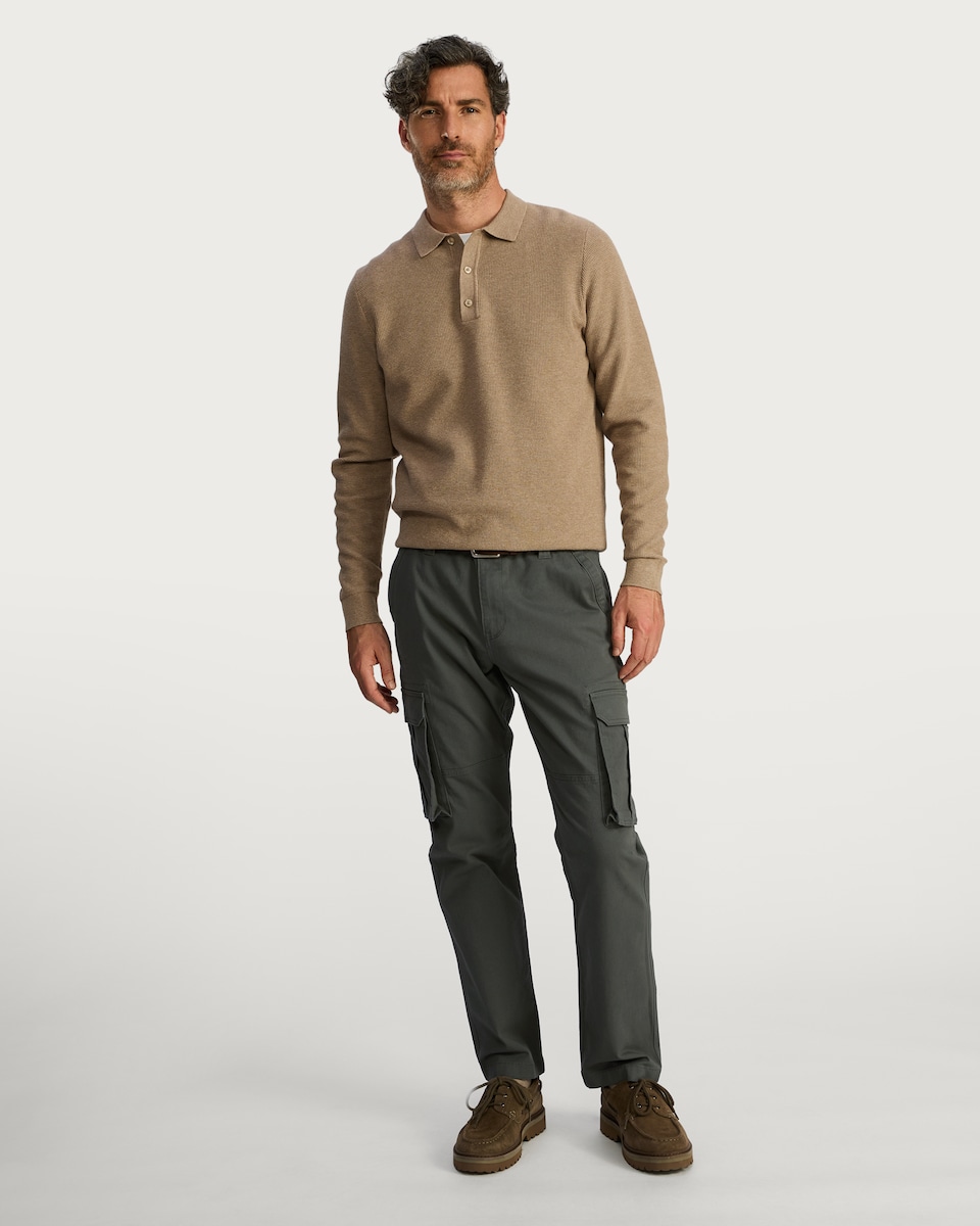 image 1 of F&F Cotton Rich Straight Leg Cargo Trousers in Khaki
