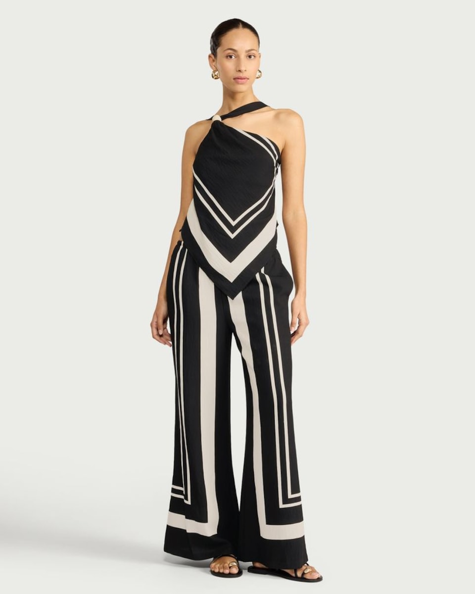 image 1 of F&F Geometric Print Wide Leg Trousers in Multi Black