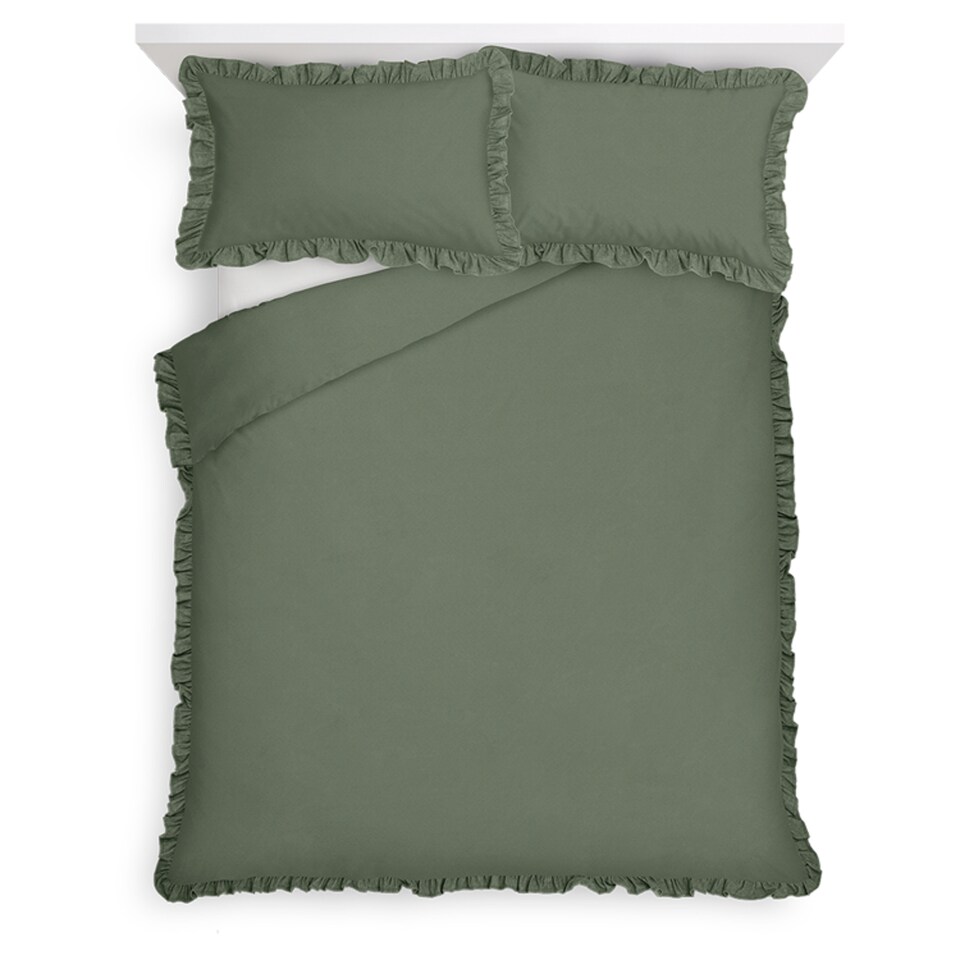 F&F Home Bedding Dark Green Frill Duvet Set King
