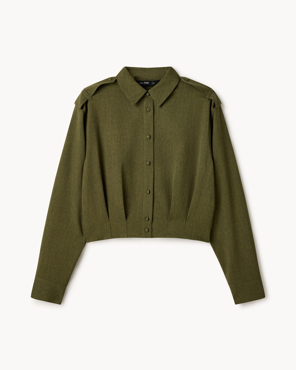 image 1 of F&F Epaulette Detail Cropped Co-ord Shirt in Olive